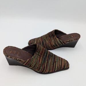 Art Effects Y2K Striped Wedge Mules Slip-On Textured Boho Tapestry 8 Retro VTG